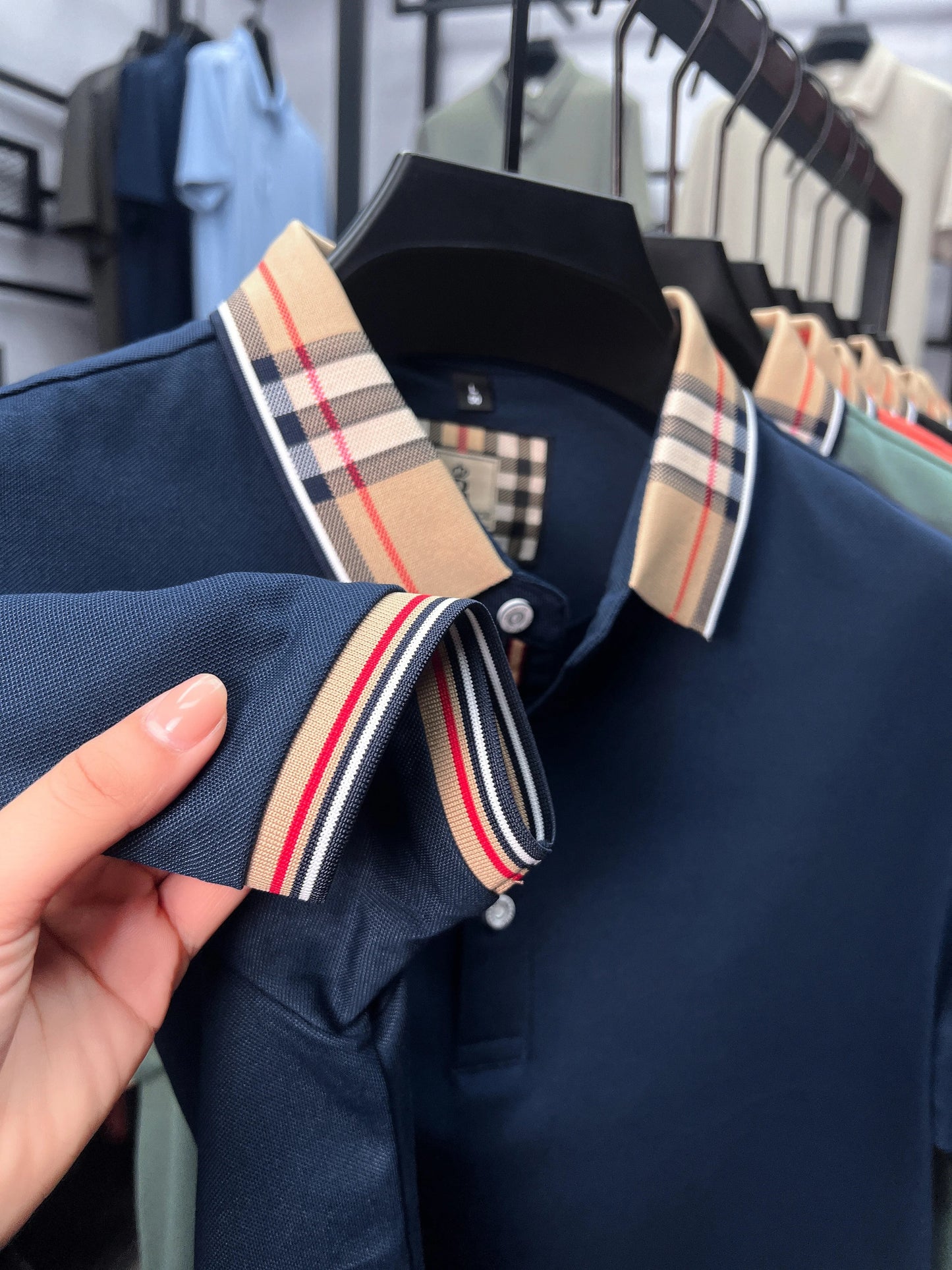 High end brand men's short sleeve polo shirt summer new letter emboss lightweight breathable fashion color blocked lapel T-shirt