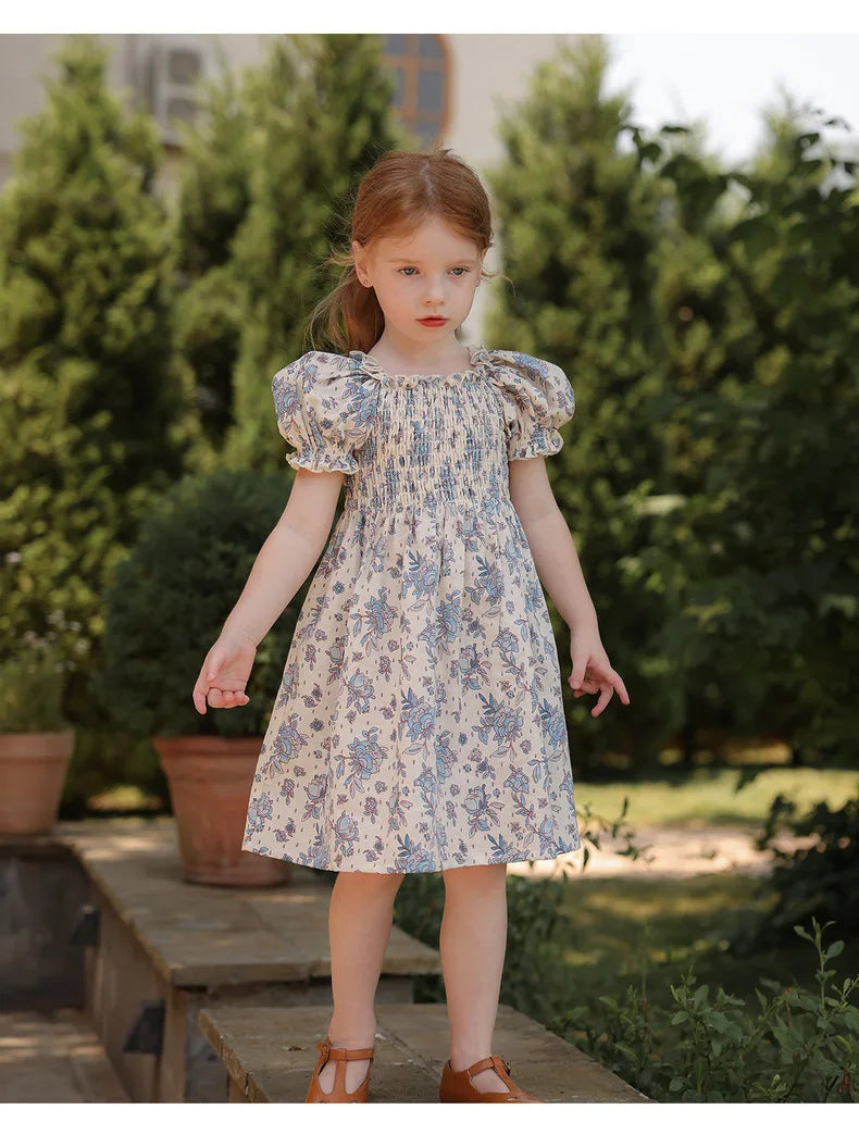 1-6Yrs Casual Summer Kids Girls Dress Floral Kids Clothes Ruffled Collar Purple Baby Girl Princess Dress New Flower Girl Dresses