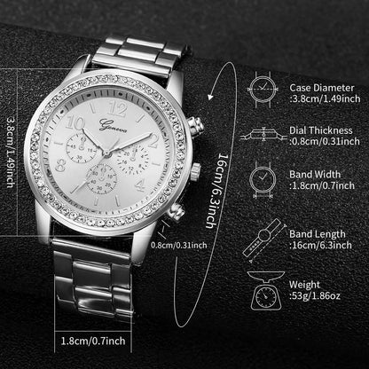 2PCS Women's Watch Fashion Rhinestone Ladies Analog Quartz Watches Bracelet Set Reloj Mujer Girls Clock Gift