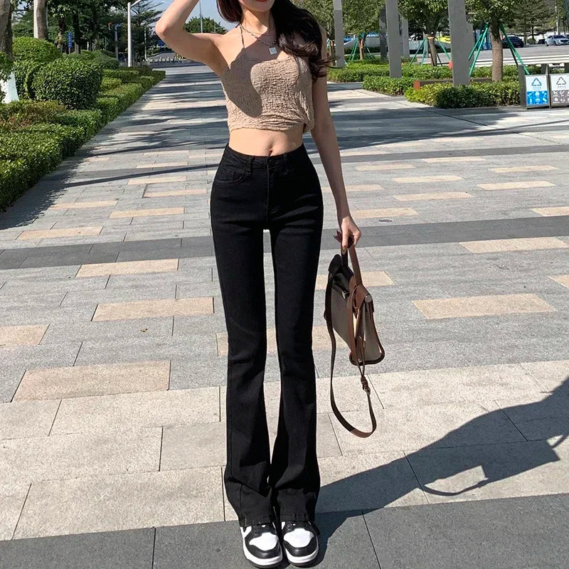 Women White Vintage Flare Jeans England Style High Street