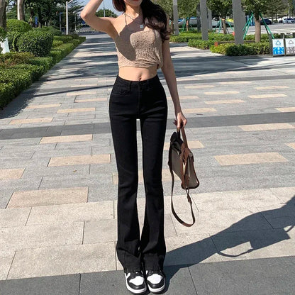 Women White Vintage Flare Jeans England Style High Street