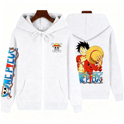 Anime Zip Up Pullover Hoodie Men Women One Piece Luffy Casual Streetwear Y2k Autumn Winter Graphic Print Long Sleeve Jacket Tops