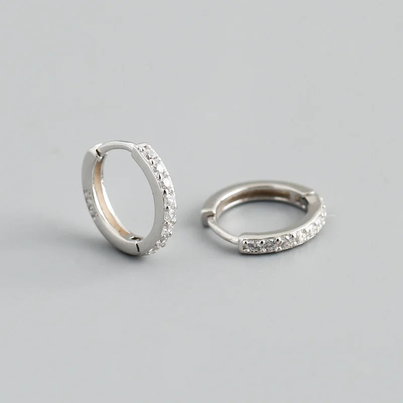Real 925 Sterling Silver Gothic Simple White Zircon Hoop Earrings for Women Men Charms Unique Party Couple Jewelry 2021