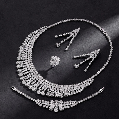 Luxury 4 Pieces Bridal Wedding Jewelry Set for Women Sparkling Cubic Zirconia Nigeria Bride Accessories