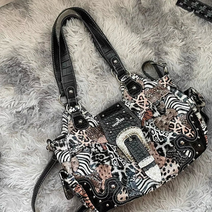 Women Handbag Stitching Leopard Top-handle Shoulder Bag PU Dumpling Pack Multi-pockets Shoulder Bags Phone Money Pack