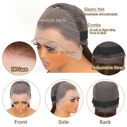 Chocolate Brown 13x4 Human Hair Wigs HD Lace Human Hair Wig 34 Inch Brown Deep Curly Lace Frontal Wigs 13x4 Transparent Lace Wig