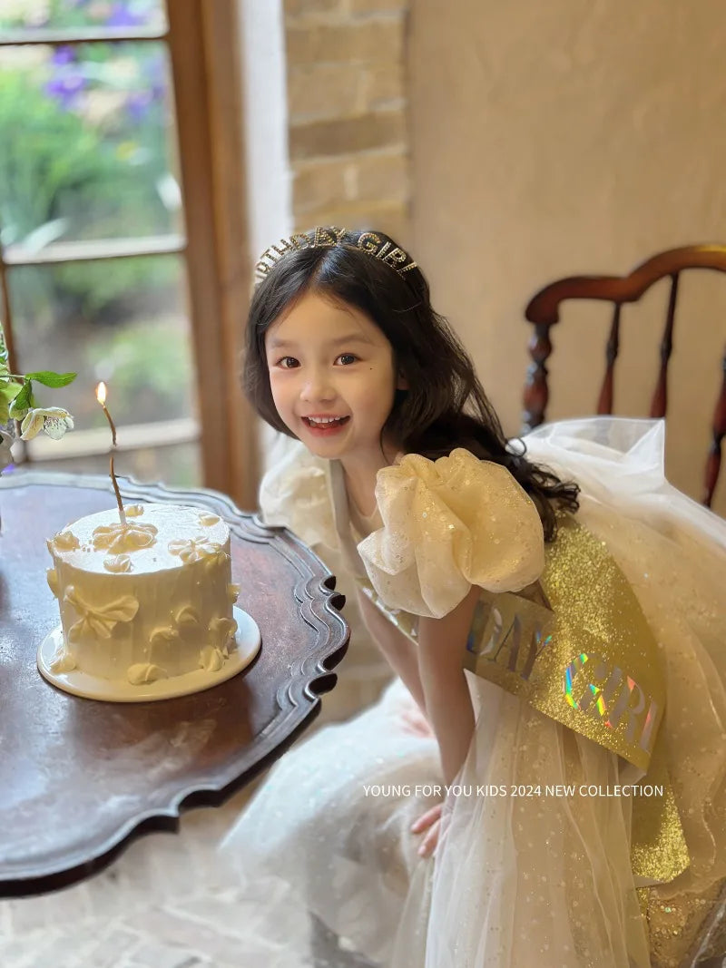 Children Dress Princess Dress 2026 Summer New Girls Sparkling Fairy Fluffy Gauze Dress