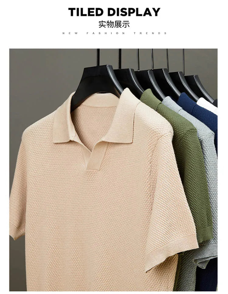 Men's Stretch 100% Cotton Polo Shirt - Pineapple Knit Seagull Collar, Breathable Short Sleeve Tee with Flexible M-4XL 6 Colors