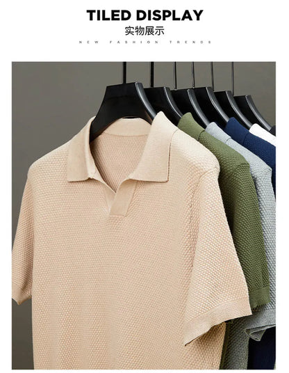 Men's Stretch 100% Cotton Polo Shirt - Pineapple Knit Seagull Collar, Breathable Short Sleeve Tee with Flexible M-4XL 6 Colors