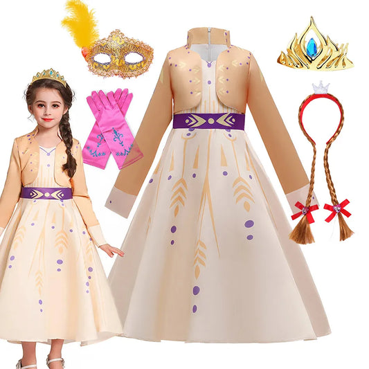 Girls Snow Queen 2 Royal Anna Costume Deluxe Princess Dress Frozen Role Playing Toddler Elsa 2 Elegant Frock Halloween Clothes
