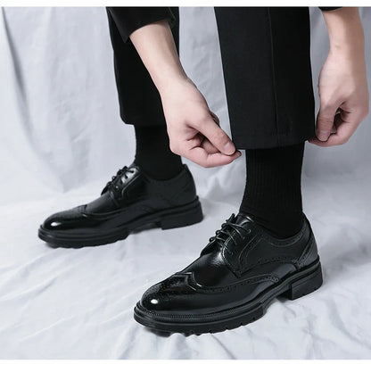 Brown Handmade Leather Men 2026 Oxford Shoes Black Leather Man Formal Classic Brogue Business Shoes Chaussure Homme