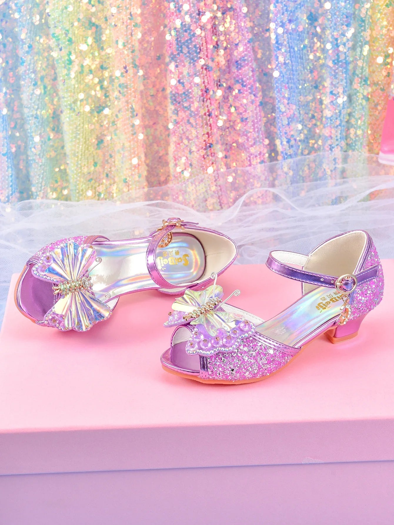 Women's girls' fashionable crystal bow high heels, student princess shoes