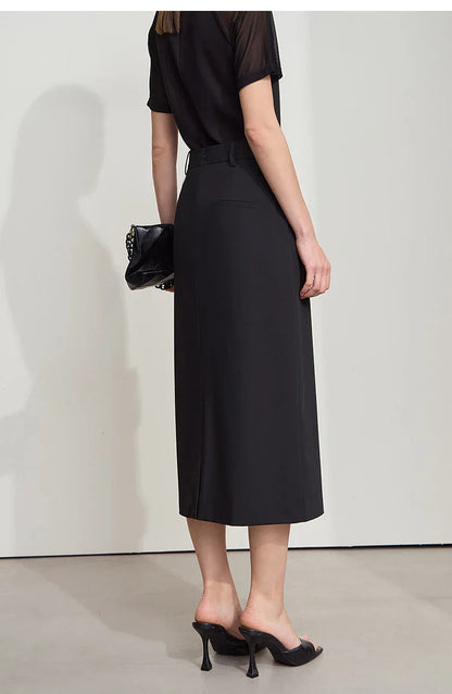 Women's Midi Skirt Minimalist New Summer Style High Intelligence Sense Commuting Elegant Back Slit Straight Skirt 12522034