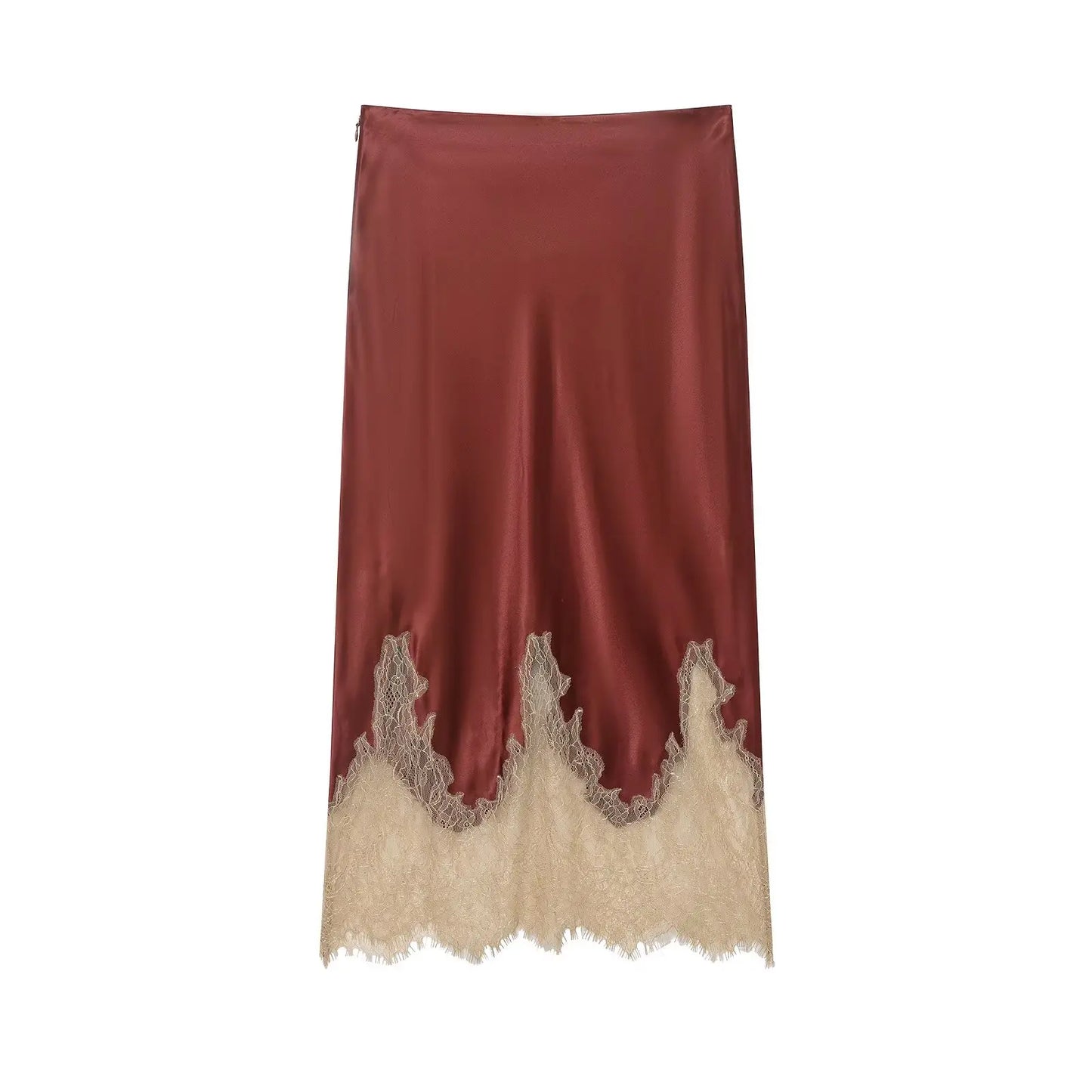 Women Lace Patchwork Midi Skirt Slim High Waist Satin Skirts Summer Trend Woman Elegant Evening Party Chic Skirts ﻿Mujer