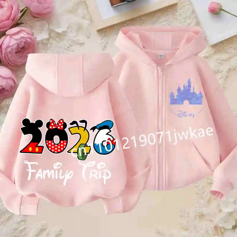 Boys and Girls Clothing Castle Pattern Kids Hoodie Jacket for Children 2026 Fashion Minnie Mickey Castle Zipper Hoodie Closure