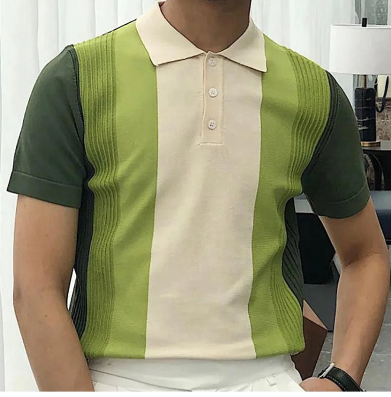 Summer Men's Clothing Luxury Knit Short Sleeve Polo Shirt Retro Button-down Patchwork Popular Fashion Business Leisure Knitwear
