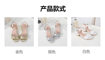 Girls' Sandals 2024 Summer New Student Performance Dance Shoes Fashion Children's High Heel Princess Sandals Size 28-35