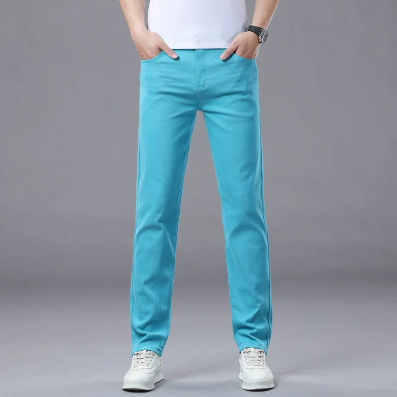 Straight Fashion Men's Jeans Solid Color Casual Business Stretch Washed Denim Trousers Breathable Streetwear Trendy Male Pants