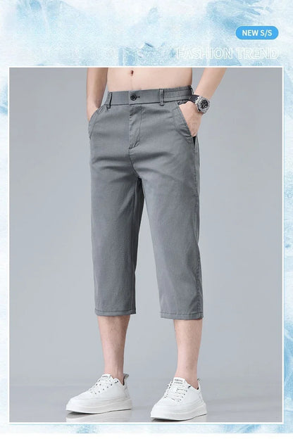 Men's Summer Lyocell Shorts Thin Breathable Comfortable Slim Korean Fashion Short Pants Elastic Waist Casual Vacation Pants