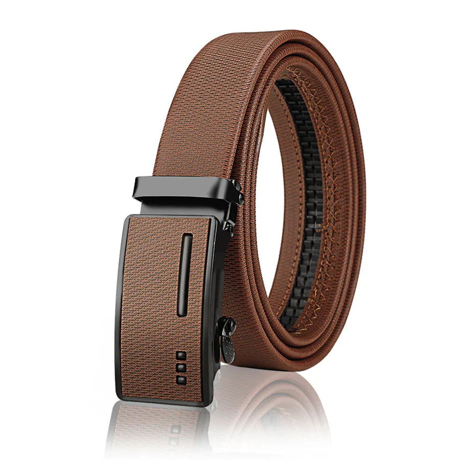 Men's leather belt with automatic buckle, Korean version trendy and casual middle-aged and young business leather pants belt