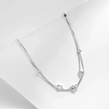 925 Sterling Silver Double Layer Hearts To Heart Bracelet Simple Adjustable Link Chain For Women Jewelry Christmas Gifts