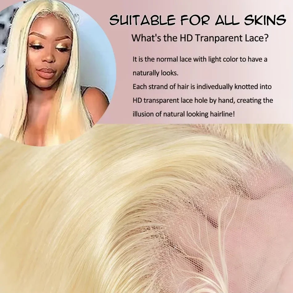 250%Density Human Hair Wig 613 Honey Blonde Colored Lace Front Wigs Straight Human Hair 13x6 HD Lace Frontal Wig For Black Women