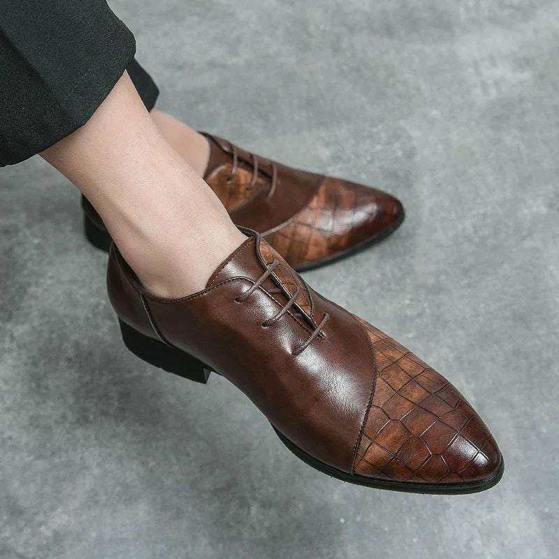 Men's Pointed Toe Lace-up Formal Shoes – Classic Dress Leather Shoes for Office & Events