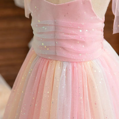 1-5 Years Old Summer Kids Dresses Sleeveless Sequined Sweet Princess Girls Dress Costume Mesh Puffy Rainbow Children's Clothing