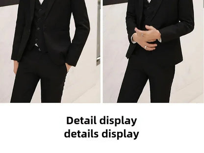 Western-Style Men's Suits Cross-Border Wholesale New Arrival Slimming Three-Piece Set Korean Version Business Professional Gown