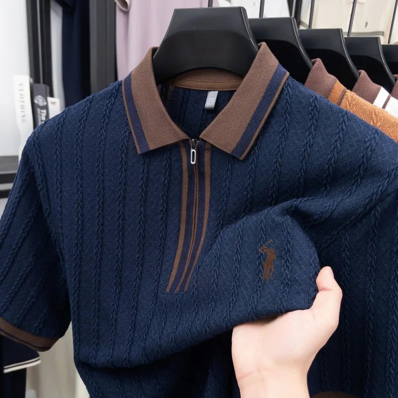 Luxury brand knitted short sleeve polo shirt Paul Pony embroidered stripe design men's T-shirt summer fashion Korean casual top