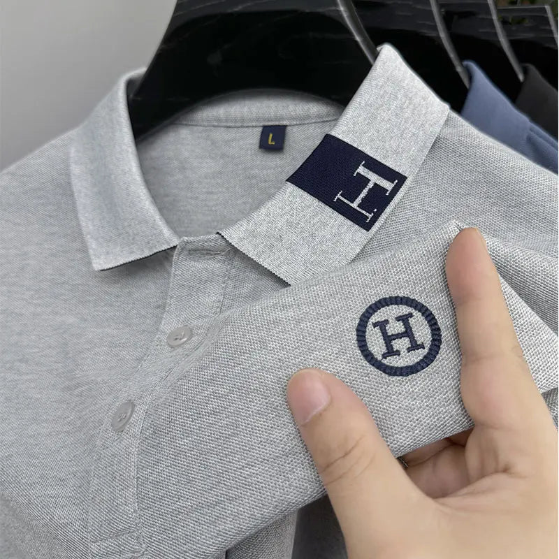New Best-selling Spring and Autumn Men's Trendy Fashion Lapel Embroidered Long Sleeved Top Polo Shirt Sweatshirt T-shirt