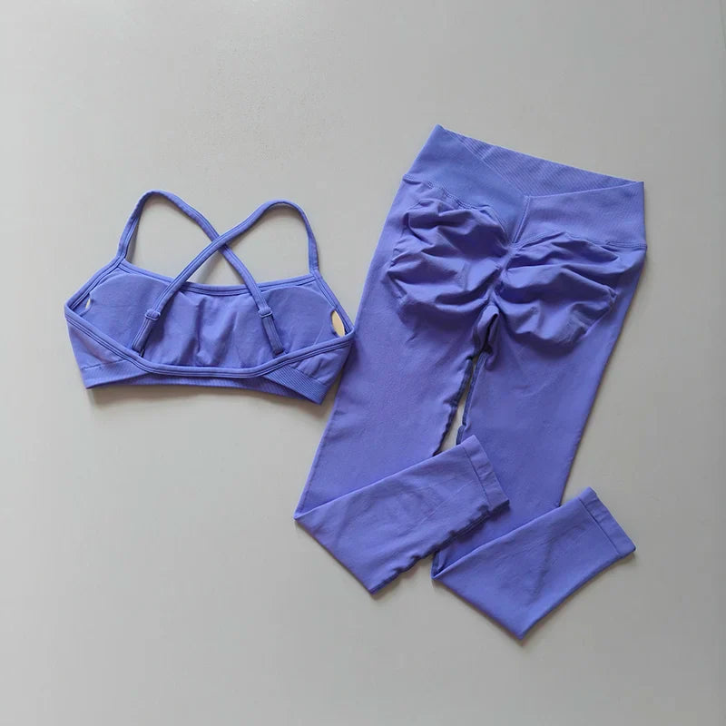 Seamless Back Push-up Sports Bra Women Quick-drying Butt Lifting Yoga Pants Peach Leggings Training and Fitness Two-piece Set