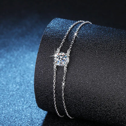 1CT Round Cut Moissanite Solitaire Diamond  Bracelet for Women Men 925 Silver Minimalist Charm Bracelet Wrist Chain Adjustable