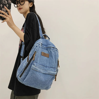 Fashion Backpacks for School Trend Student Jeans Bag Multi Pockets Large Capacity Rucksack Mochila De Escola Feminina 2023