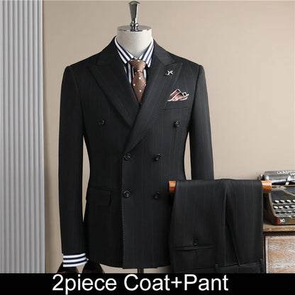 Man Outfit Turn Down Collar Long Sleeve Blazer Men Turn Down Collar Vest Straight-leg Pant Male Striped Slim 3-piece Suit Set