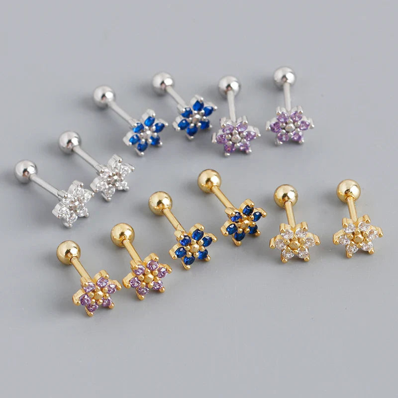 925 Sterling Silver Fashion Korean Petal Screw Bead Stud Earrings for Women Charm Ear Bone Piercing Jewelry Accessories