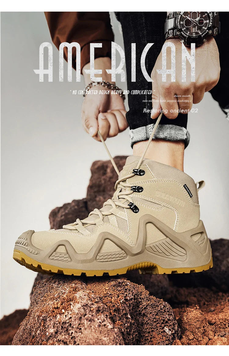 Men's winter high top shoes mid top waterproof and anti slip hiking shoes ultra light work boots tactical boots desert boots
