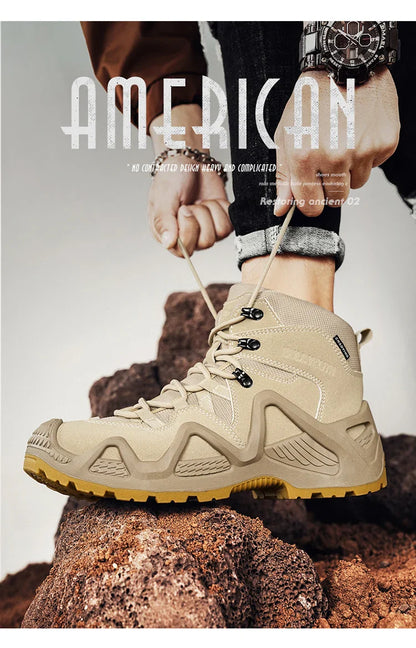 Men's winter high top shoes mid top waterproof and anti slip hiking shoes ultra light work boots tactical boots desert boots