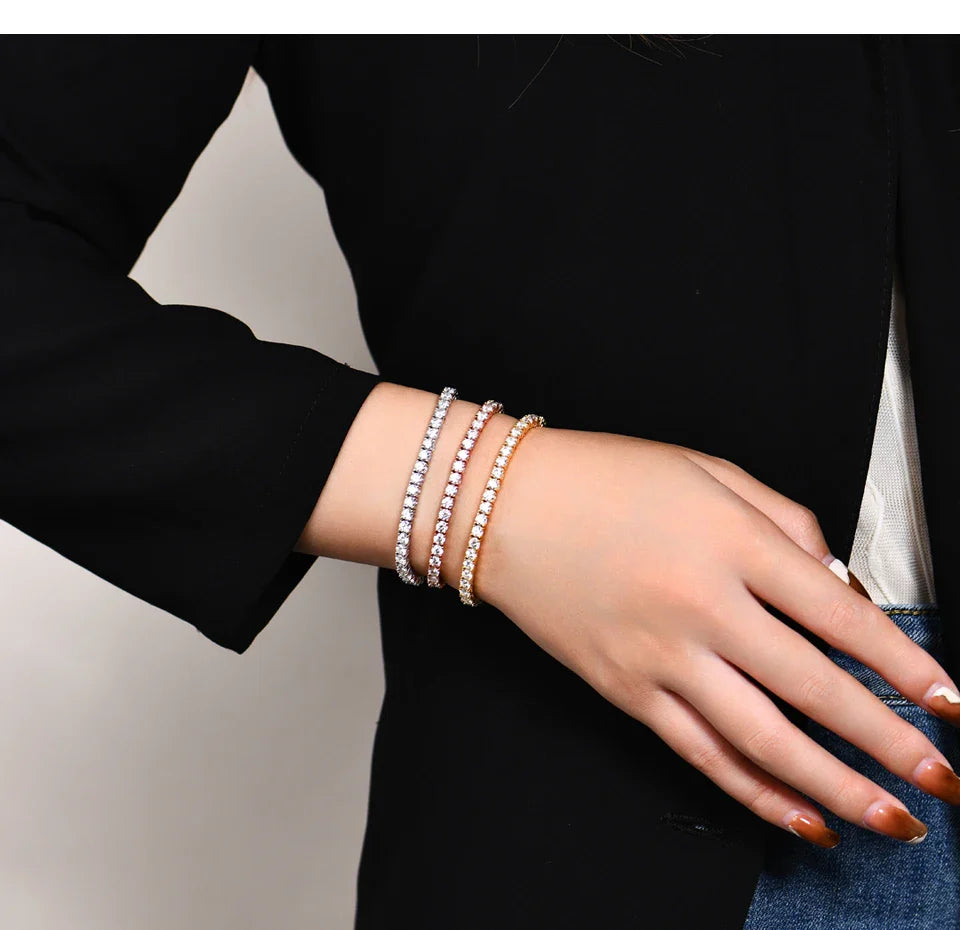 4.0mm 5.0mm DVVS1 Pass Diamond Test Round Cut Moissanite Tennis Bracelet White Gold Plated 925 Silver Jewelry for Women
