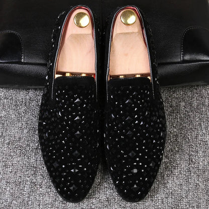 Black Spikes 2022 New Brand Mens Loafers Luxury Shoes Denim And Metal Sequins High Quality Casual Men Shoes