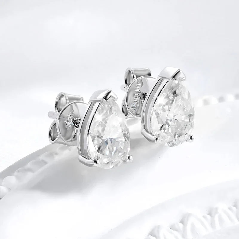 1CT 2CT 4CT Pear Cut Moissanite Stud Earrings for Women Sparkling Solitaire Jewelry 925 Sterling Silver Valentine Gift