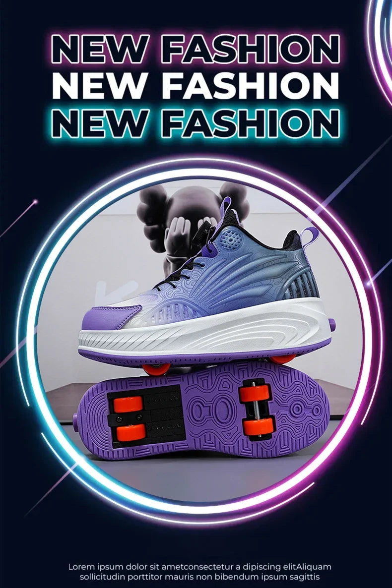 New Glow-in-the-dark Rotary Roller Skates Girls Invisible Four-wheel Retractable Walk-on Shoes Boy for Students Sizes 29-41