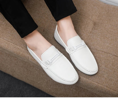 Trend White Loafers Man Big Size 46 Breathable Lightweight Men's Leather Shoes Comfortable Casual Shoes Men Driving Shoes