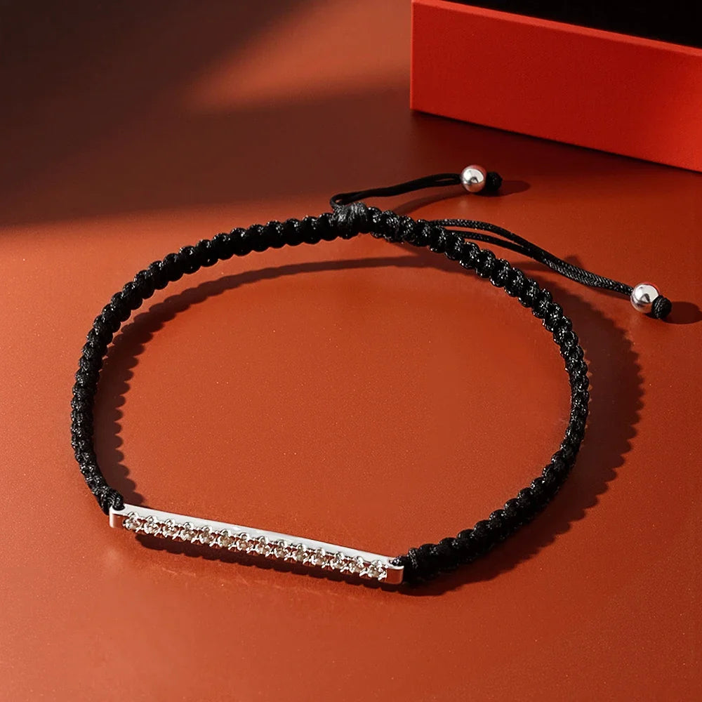 2/3mm Full Moissanite Bracelet for Women S925 Silver Lab Diamond Adjustable Braided Rope Chain Party Fine Jewelry Gift
