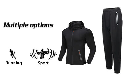 Running Jacket Hooded Jogging Tight Sportswear Quick Dry Men Reflective Training Set Gym Clothes Fitness Compression Sport Suit