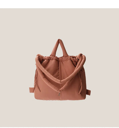 Casual nylon padded tote bag designer soft puffer women shoulder crossbody bags Simple Vintage large capacity handbags 2025