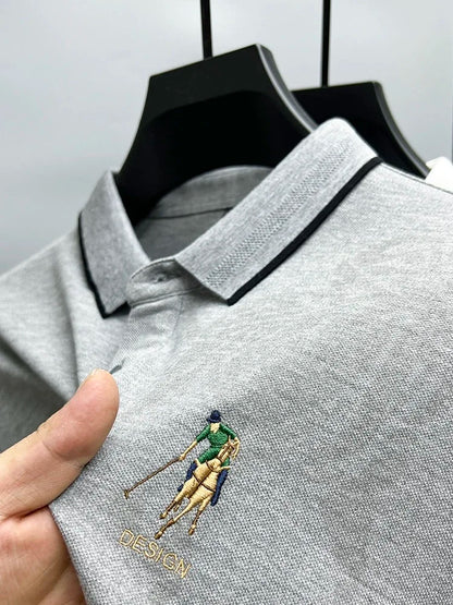 High end brand fashion printed long sleeved polo shirt men's 2024 spring new exquisite embroidered T-shirt casual breathable top