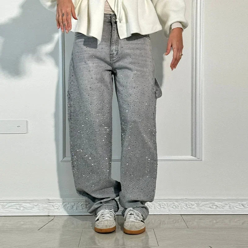 Y2k Street Oversize Loose Shining Female Wide Leg Pants