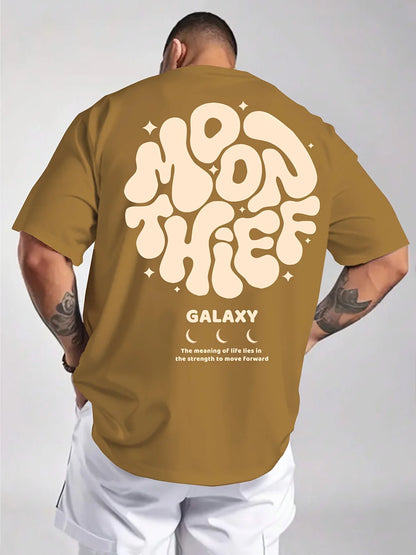 Men's 100% cotton fashionable casual loose plus size months for galaxy letter pattern printed round neck short sleeved T-shirt