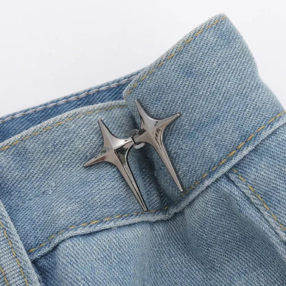 1Pair Cross Star Waist Buckle Adjustable Detachable Pants Clips Waist Tightener Nail-free Metal Button Snaps for Jeans Decor